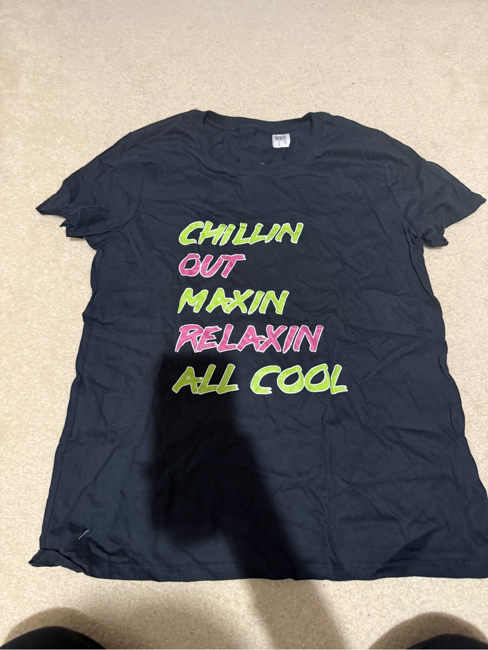 Graphic Tee "Chillin Out Maxin Relaxin All Cool" - Black with Neon Text